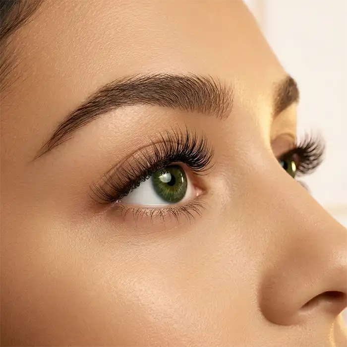 Extensions de cils naturelles regard yeux verts - institut British Beauté Albi